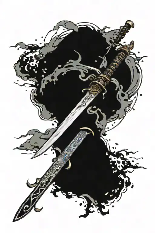 demon slayer samurai sword with water around it luminous points tattoo design idea
