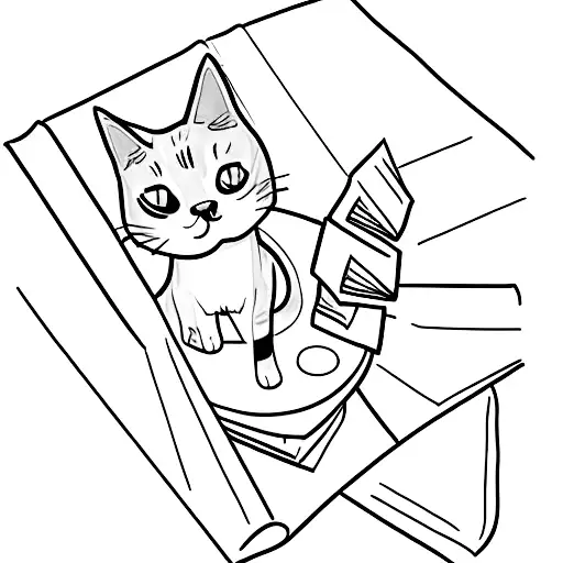 A minimalist tattoo of a cat sitting on top of a stack of books tattoo design idea