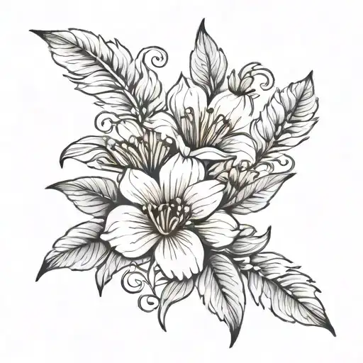 fine line march birthflower incorporating handlettered word in place of stem tattoo design idea