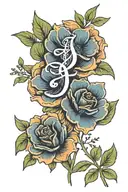fine line march birthflower incorporating handlettered word in place of stem tattoo design idea