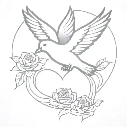 heart rose dove flying away holding lamb tattoo design idea