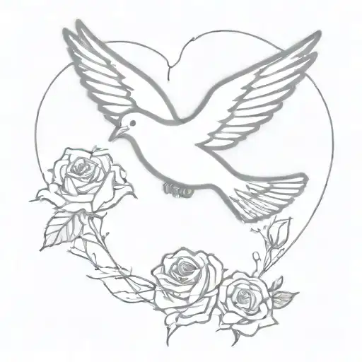 heart rose dove flying away tattoo design idea