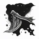 dark cloak floating and inside the cloak stars and sunrise  tattoo design idea