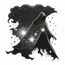 dark cloak floating and inside the cloak stars and sunrise  tattoo design idea