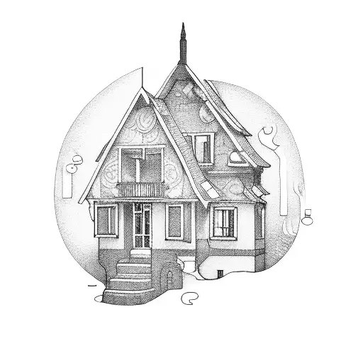 A house with a hidden bookstore and a Radiohead vinyl collection tattoo design idea