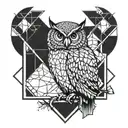 geometrical owl perched tattoo design idea