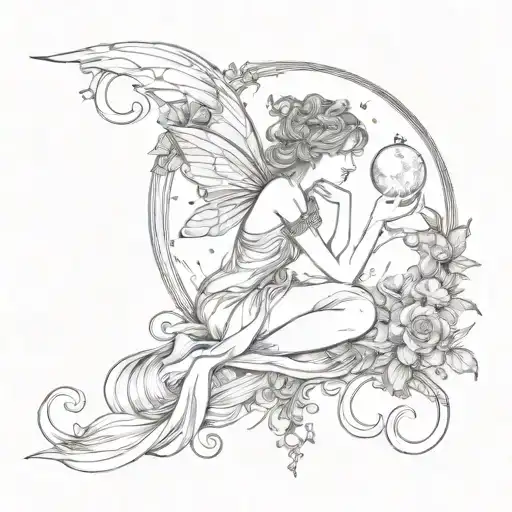 fairy holding a moon tattoo design idea