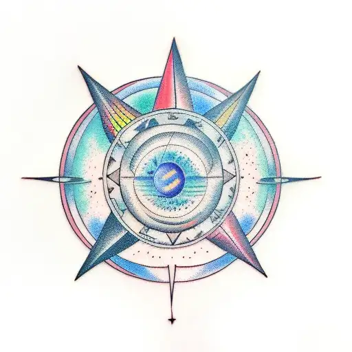 binary star sistem with 4 planets  tattoo design idea