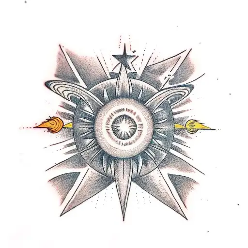 binary star system with 4 planets  tattoo design idea