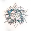 binary star system with 4 planets  tattoo design idea
