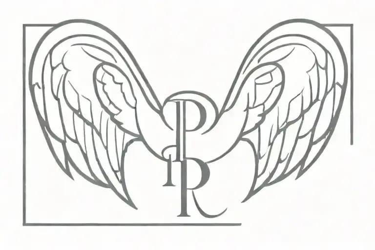 Angel wings with halo and p letter tattoo design idea