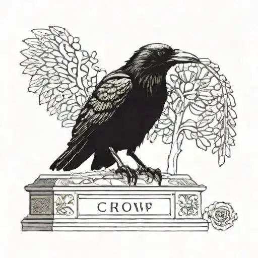 Crow on grave stone tattoo design idea