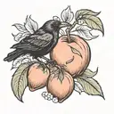 crow and peach fruit tattoo design idea