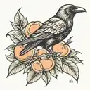 crow and peach fruit tattoo design idea