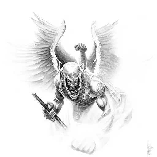 an angel fighting with his demons from the past, crying cause not always he is winning he is a fighter who gived all tattoo design idea