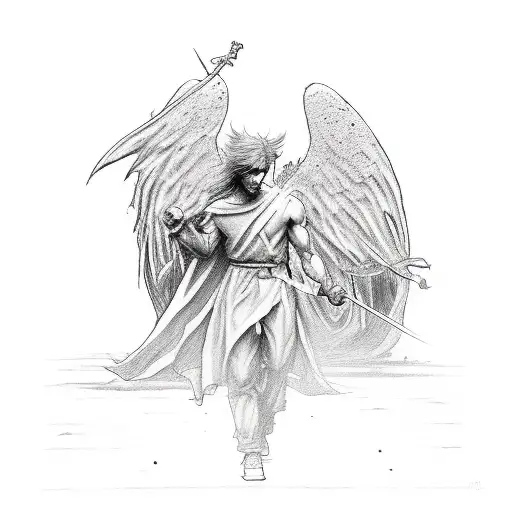 an angel fighting with his demons from the past, crying cause not always he is winning he is a fighter who gived all tattoo design idea