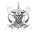 An intricate blackwork tattoo of a warrior fighting off his demons, with symbols of strength and redemption intertwined in the design tattoo design idea