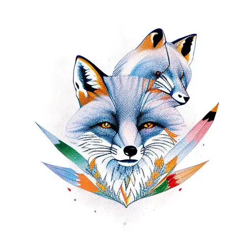 fox and magpie tattoo design idea