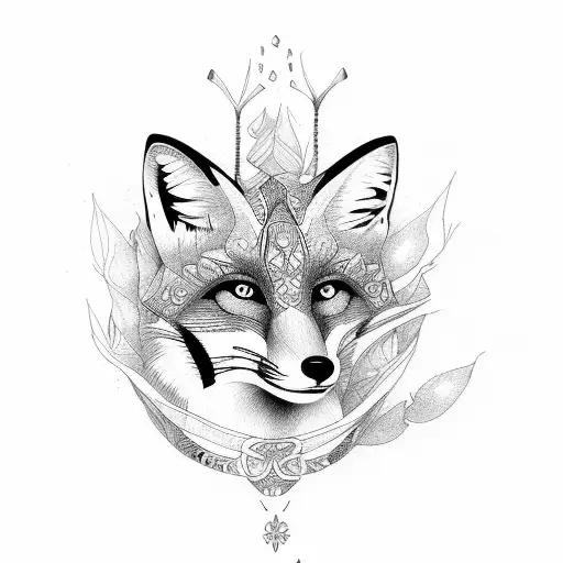 fox and magpie tattoo design idea