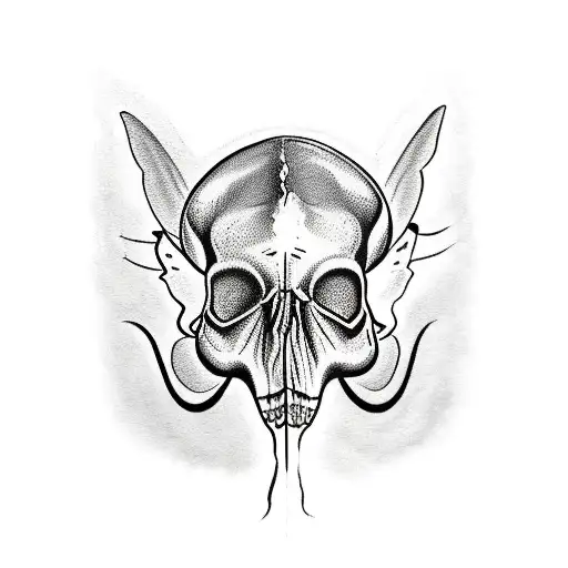 A realistic depiction of a butterfly emerging from a skull tattoo design idea