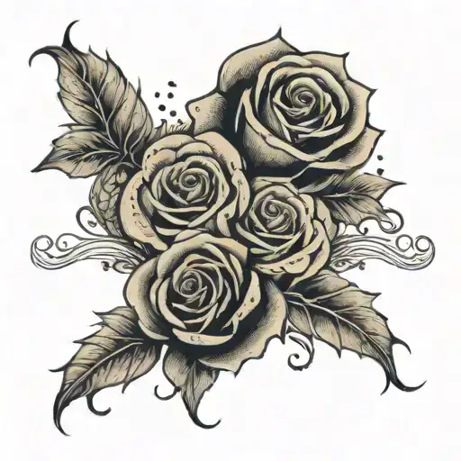 Black and beige rose interwoven with a gothic inscription that spells out "sweet love" tattoo design idea