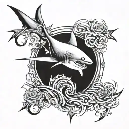 shark and vortex going tattoo design idea