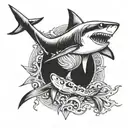 shark and vortex going tattoo design idea