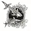 shark and vortex going tattoo design idea