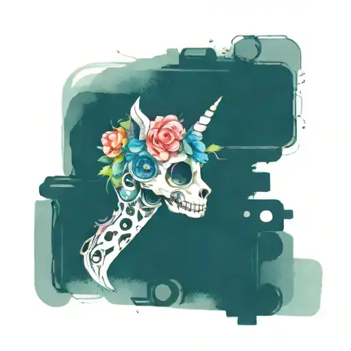 disco ball, camera, flowers, unicorn, skull tattoo design idea