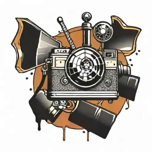 disco ball and camera tattoo design idea
