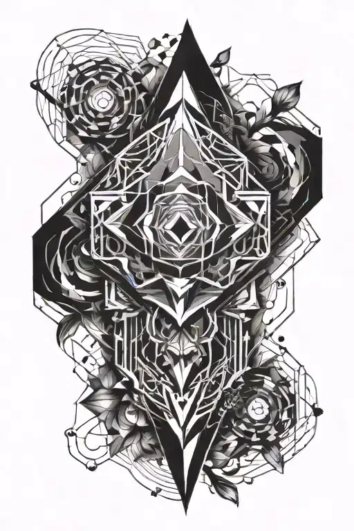 Create a geometric tattoo design with sharp, angular shapes that convey a sense of determination and strength. Incorpora tattoo design idea