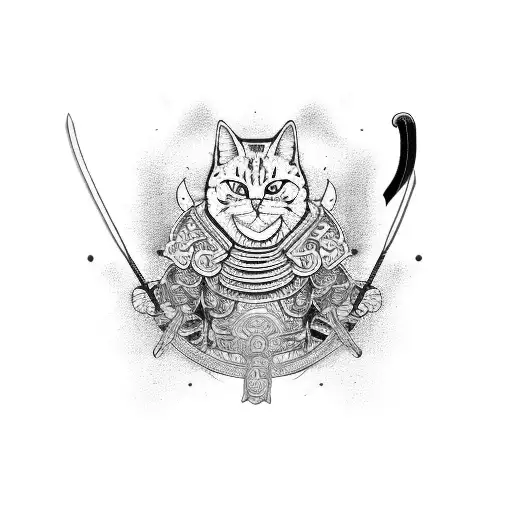 Samurai Cat 3 swords tattoo design idea