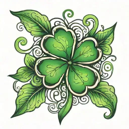Green Four Leaf Clover tattoo design idea