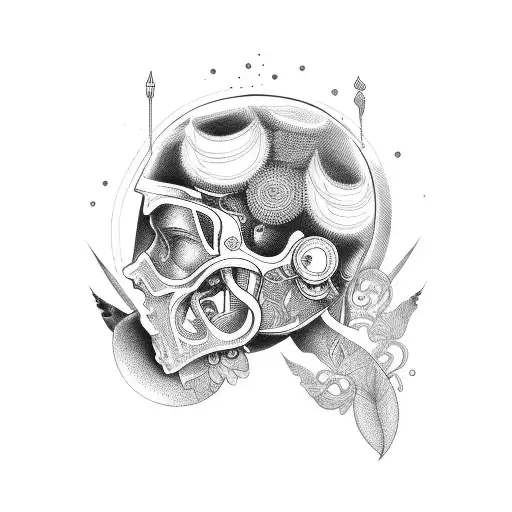 full head tattoo inspired by motorcyles and pin ups tattoo design idea