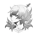 Anime character smoking a weed leaf tattoo design idea