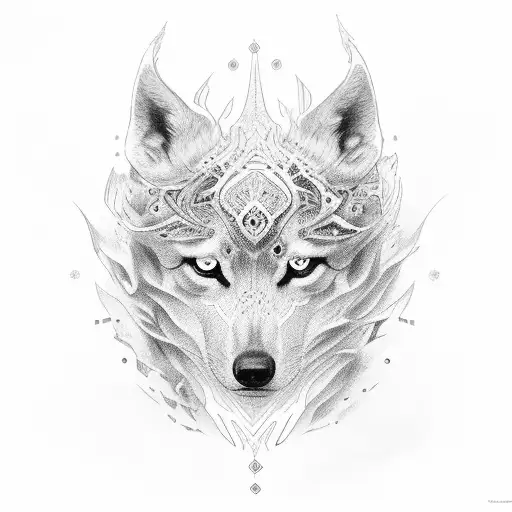 una brujula y un lobo tattoo design idea