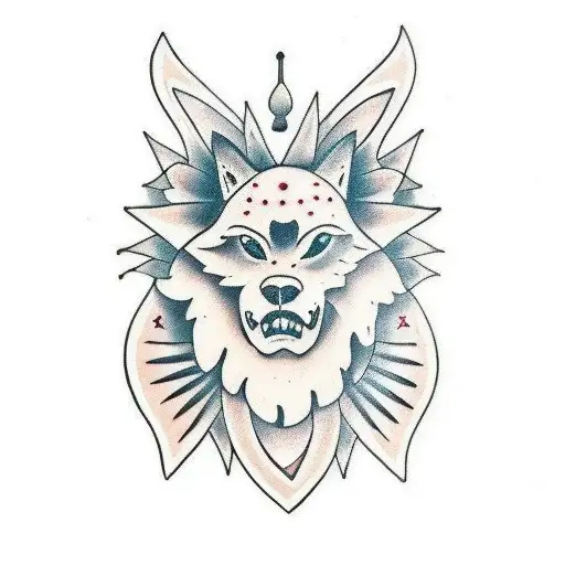 una brujula y un lobo tattoo design idea
