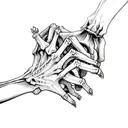 skeleton hand and a human hand doing the creation of Adam pose. the skeleton hand holding a snap dragon flower tattoo design idea