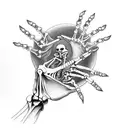 skeleton hand and a human hand doing the creation of Adam pose. the skeleton hand holding a snap dragon flower tattoo design idea