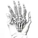 skeleton hand and a human hand doing the creation of Adam pose. the skeleton hand holding a snap dragon flower tattoo design idea