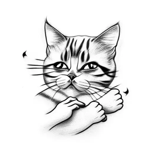 A tattoo would consist of eight cats, all in a row. One, a chubby and grumpy one, flipping the middle finger a tattoo design idea