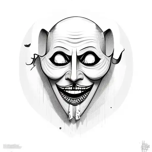 the Comedy and Tragedy Masks, smile now cry later, with modern day thug faces with theater makeup tattoo design idea