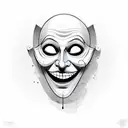 the Comedy and Tragedy Masks, smile now cry later, with modern day thug faces with theater makeup tattoo design idea