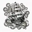 squid attacking ship tattoo design idea