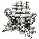 squid attacking ship tattoo design idea