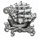 squid attacking ship tattoo design idea