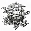 squid attacking ship tattoo design idea