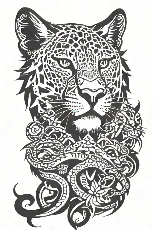 she wolf, leopard, and Lion with snake tail wrapped around fore arm tattoo design idea