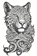 she wolf, leopard, and Lion with snake tail wrapped around fore arm tattoo design idea