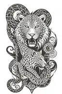 she wolf, leopard, and Lion with snake tail wrapped around fore arm tattoo design idea